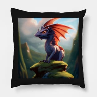 Baby Purple Dragon with Red Wings on a Rock Pillow