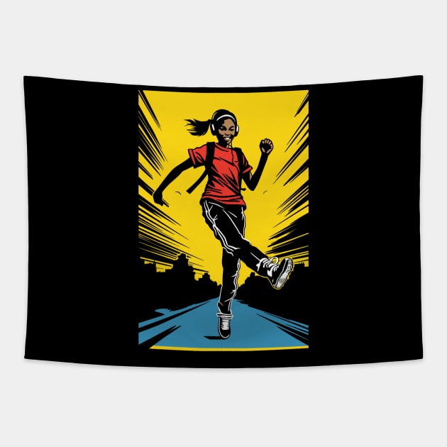 Back to School - 90s Kid Black Girl with Backpack Tapestry by TeeTrendz