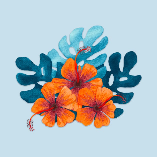 Tropical orange hibiscus flowers by ArtLovePassion