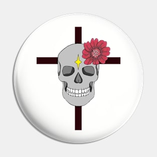 Stylized skull with cross Pin