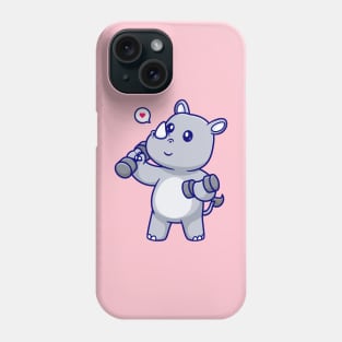 Cute Rhino Lifting Dumbbell Cartoon Phone Case