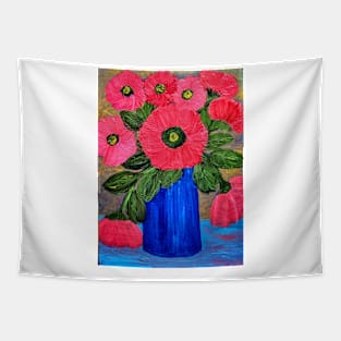 Bright pink flowers in a tall vase Tapestry