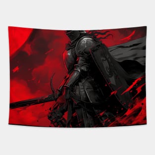 Girl Knight Red And Black Background Tapestry