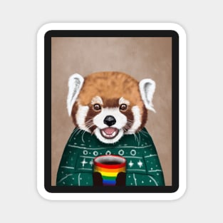 Cute Red Panda Drinking Coffee Magnet