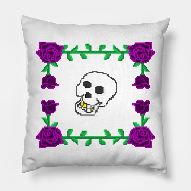 Skulls and purple roses Pillow by chefuwustore