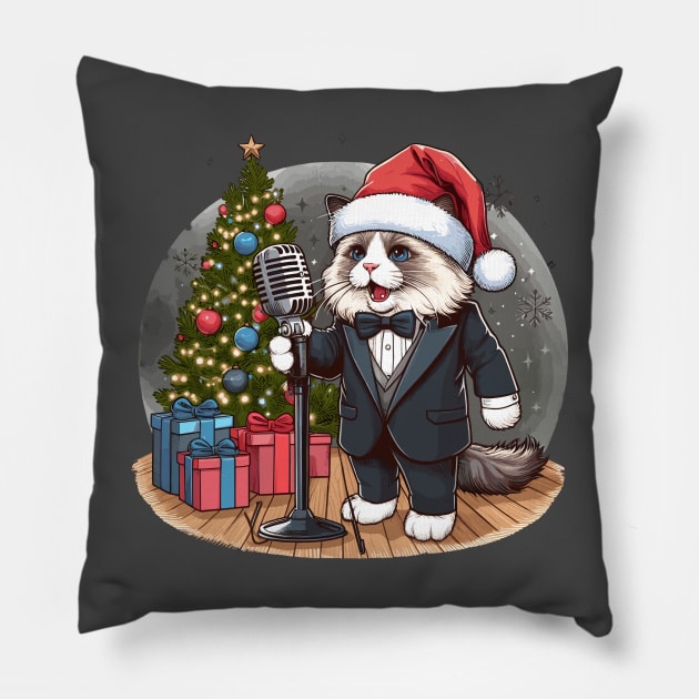 Singing Ragdoll Cat Christmas Pillow by Graceful Designs