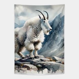 Alpine Grace: Majestic Mountain Goat Watercolor Tapestry