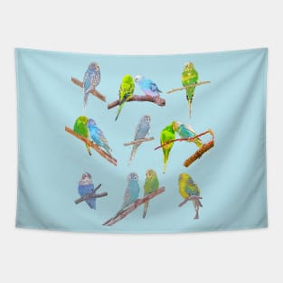 Lots of colorful parakeets - cute little birds Tapestry