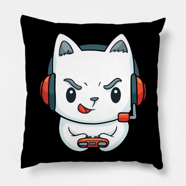 Cute Funny Cat Playing Video Games - Cat Lover Pillow by Artistic muss