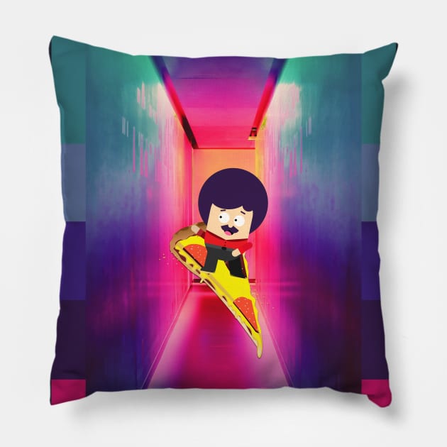 man dancing on a flying pizza Pillow by maggzstyle