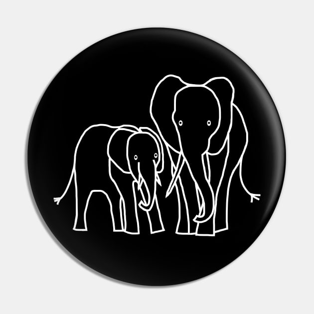 White Line Minimal Design Little Elephant and Big Elephant Pin by ellenhenryart