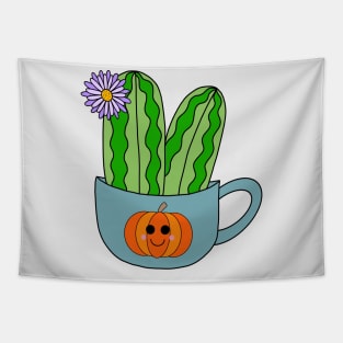 Cute Cactus Design #128: Cute Cacti With A Pretty Flower In Halloween Mug Tapestry