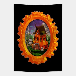 Little friends in the night with pumpkin house Tapestry