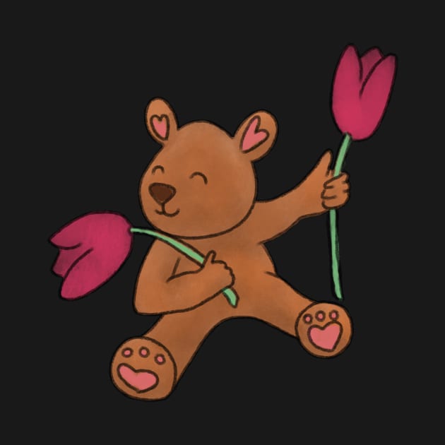 Cute Teddy Bear With Tulips by HugSomeNettles
