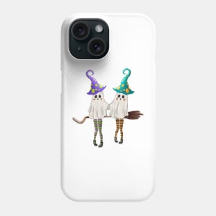 Retro Ghost Witch In 3-Color Long Stockings Gossips On The Broom Halloween Phone Case