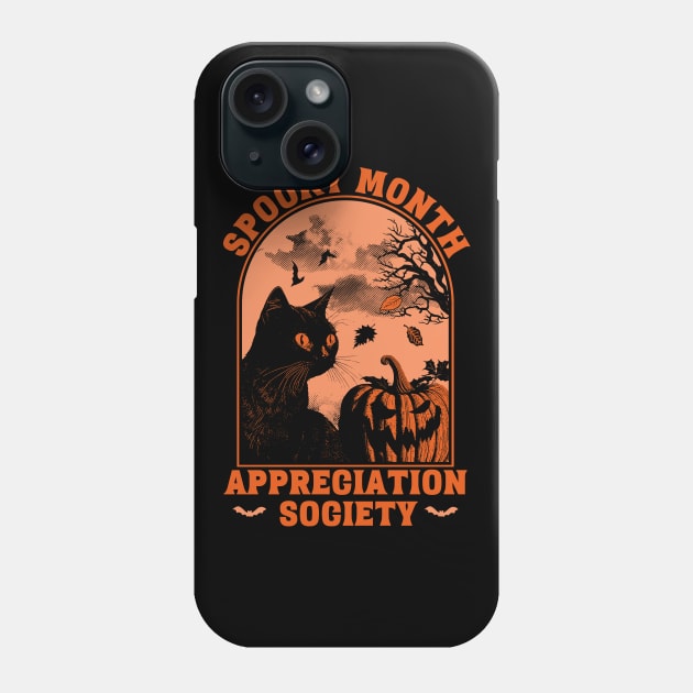 Spooky Month Appreciation Society – Halloween Black Cat Phone Case by OrangeMonkeyArt