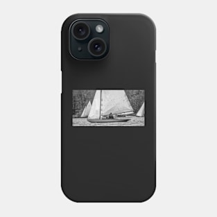 Traditional brown boat racing on Wroxham Broad, Norfolk Phone Case