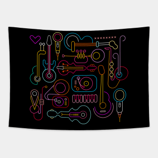 Neon Musical Instruments Design - Jazz Lovers Tapestry