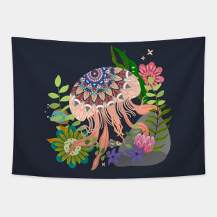 jellyfish floating hand drawn Tapestry