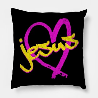 I Love Jesus Vintage 80's & 90's Yellow and Pink Pillow