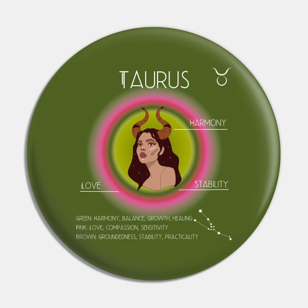 Taurus Aura: Embracing Green, Pink, and Brown Harmony Pin by Yelda