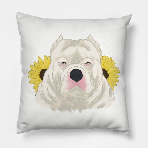 White American Bully with Sunflowers Pillow by TrapperWeasel