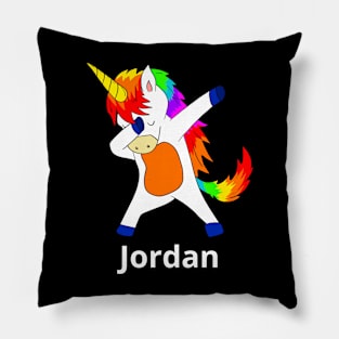 Jordan First Name Personalized Dabbing Unicorn Pillow