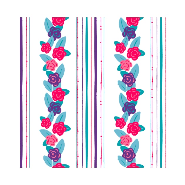 Purple, Pink, And Teal Flower Stripes Pattern by JBeasleyDesigns