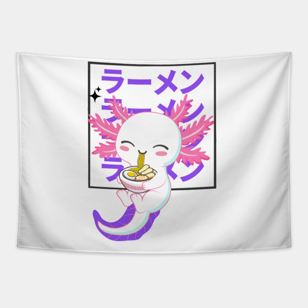 Axolotl Eating Ramen Tapestry by Fj Greetings