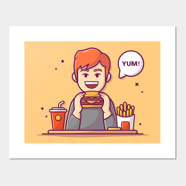 Men Eating Burger With French Fries And Soft Drink Cartoon - Burger - Posters and Art Prints | TeePublic Men Eating Burger With French Fries And Soft Drink Cartoon - Burger - Posters and Art Prints | TeePublic