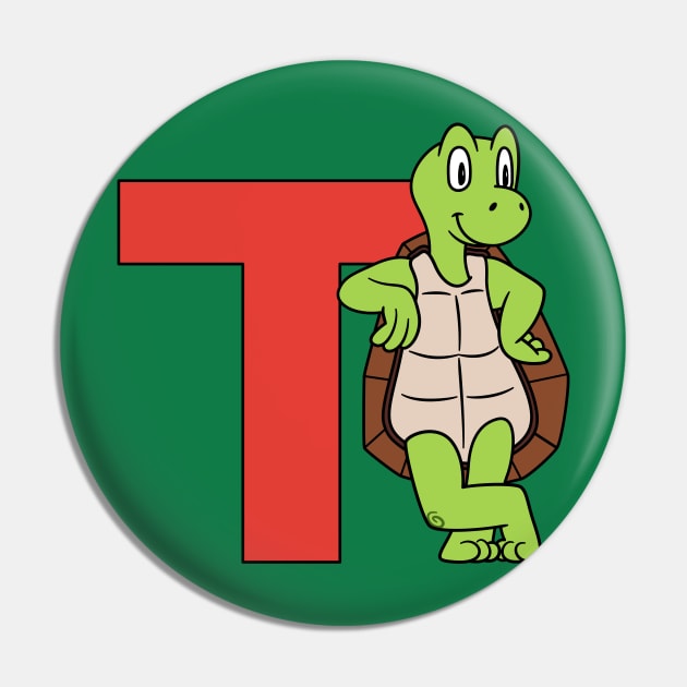 Letter T with Turtle/Tortoise Pin by BoombasticArt