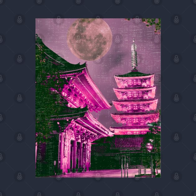 big pink full moon in japan by Serotonin