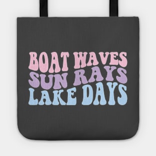 Retro Groovy Boat Waves Sun Rays Lake Days Cute Summer Vacation Lake Life Tote