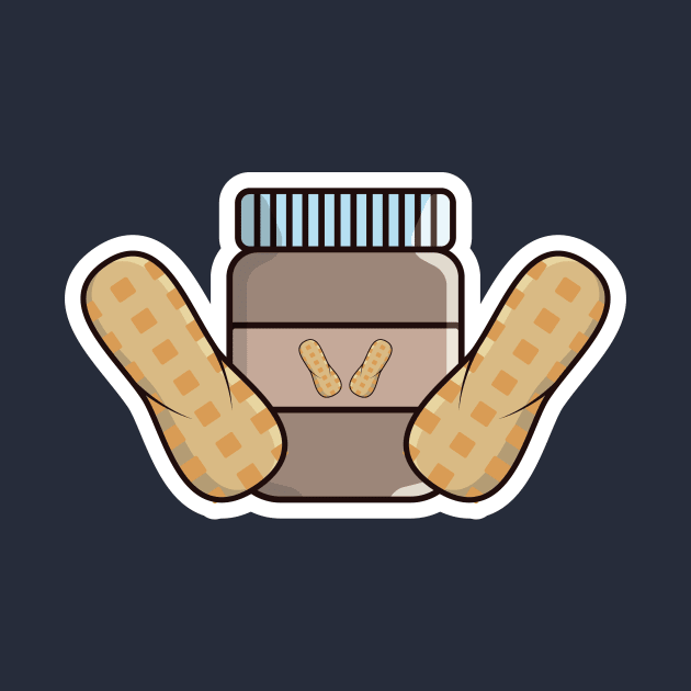 Peanut Butter Jar with Peanuts Sticker vector illustration. Food object icon concept. Peanut butter jars with sticker labels. Peanut butter packaging sticker design concept. by AlviStudio