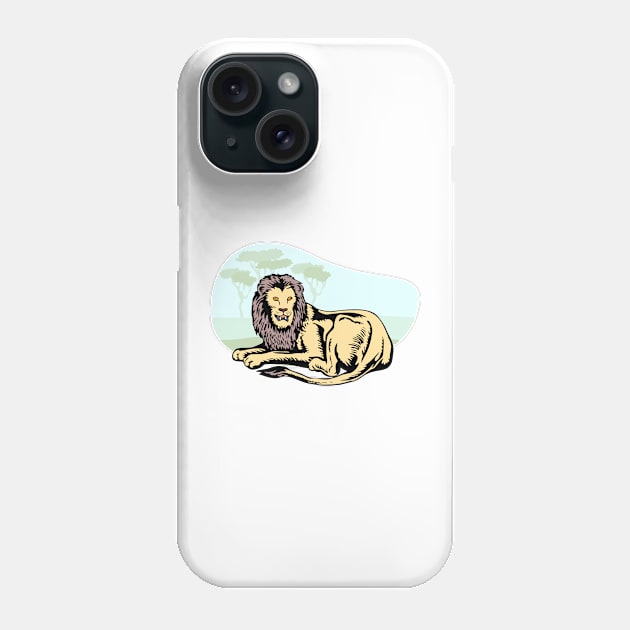 Lion Sitting in Savanna Retro Phone Case by retrovectors