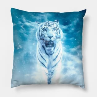 White Tiger Animal Wildlife Jungle Nature Africa Travel Adventure Digital Painting Pillow