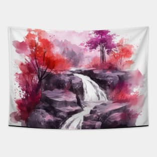 Red and Purple Waterfall Watercolor Tapestry