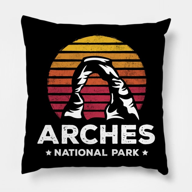 Retro Arches National Park Delicate Arch Utah Gift Pillow by HCMGift