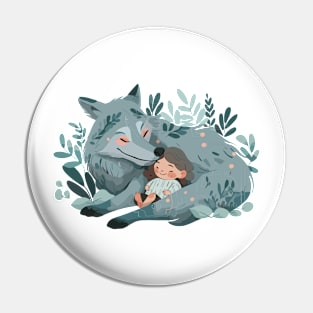 Cute Wolf Animal Loving Cuddle Embrace Children Kid Tenderness Pin