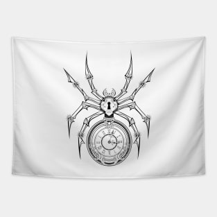 Monochrome Steampunk Mechanical Spider Tapestry