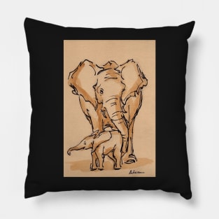 Little One: Mama & Baby Elephant Watercolor Painting #10 Pillow