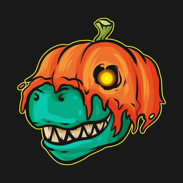 T-Rex Wearing A Pumpkin As Costume For Halloween by SinBle