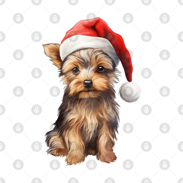 Yorkshire Terrier Dog in Santa Hat by Chromatic Fusion Studio