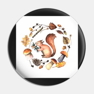 Squirrel and autumn wreath Pin