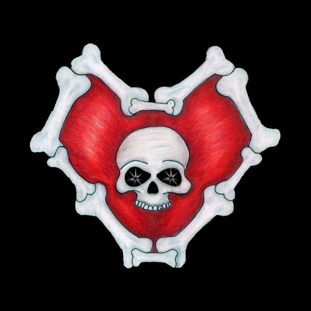 Gothic Red Heart of Bones With Skull by DeerSpiritStudio