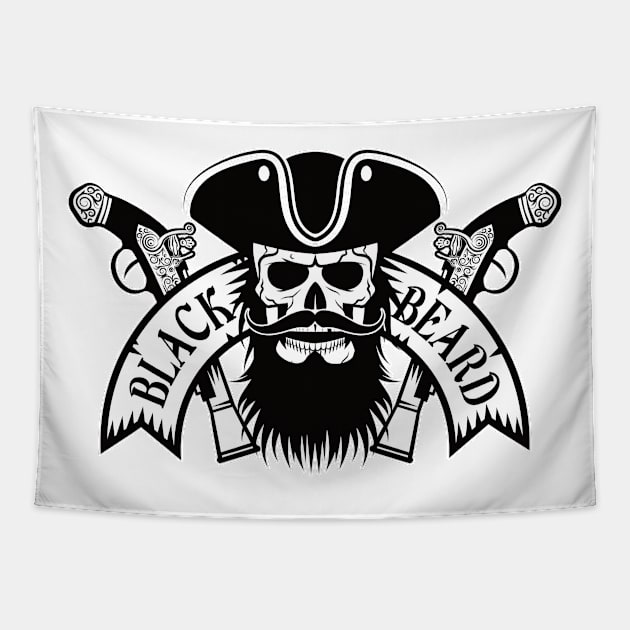 Pirate - Captain Blackbeard - Skull Emblem - Bright Tapestry by ShirzAndMore