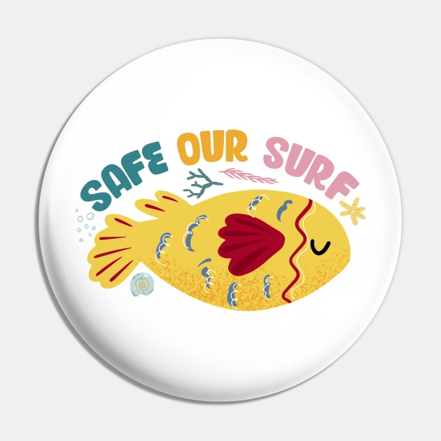 Safe our Surf quote with cute sea animal fish, starfish, coral and shell Pin by jodotodesign