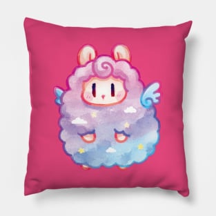 aurora sheep alpaca fluffy cuteness pastel pink sky alpacasso Pillow