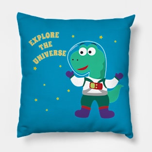 Funny dinosaur in space. Dinosaur in outer space. Pillow