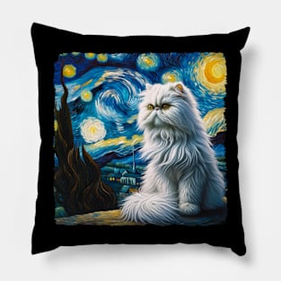 Persian Kitty Starry Night Inspired - Artistic Cat Pillow